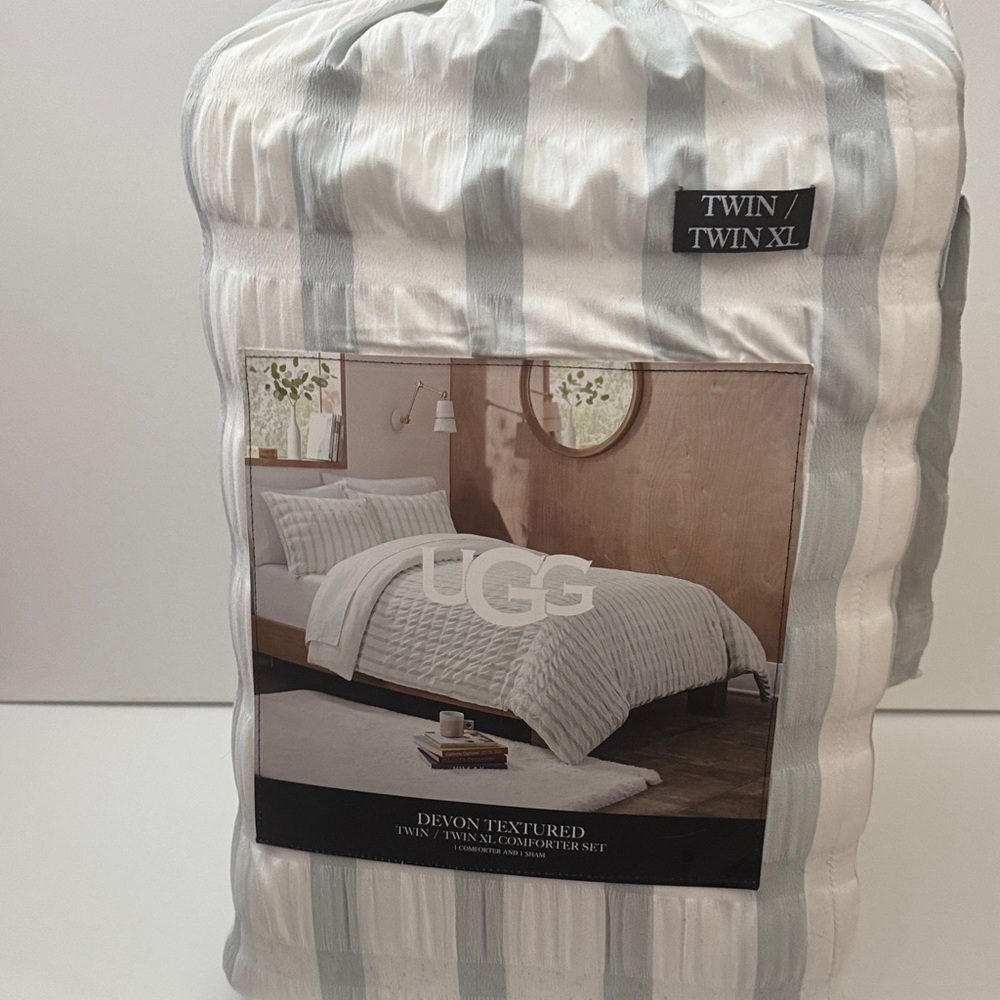 UGG Devon Textured Comforter Set - Teal and White